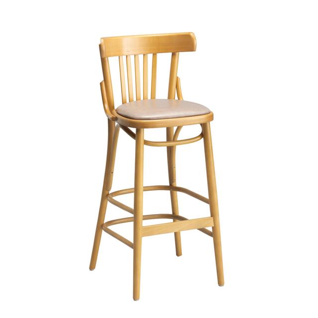 Slat Back Bentwood Bar Stool, Upholstered Seat