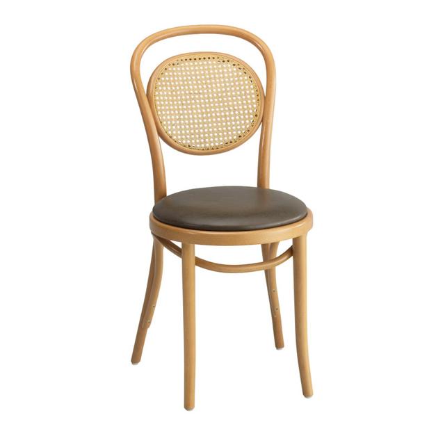 Bentwood No 10 Side Chair, Upholstered Seat, Cane Back