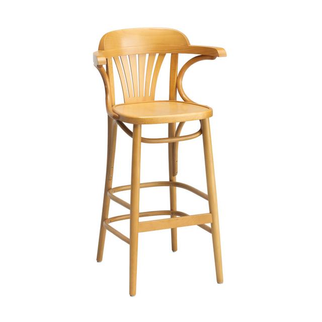Fan Back Bentwood Bar Stool, Wood Seat