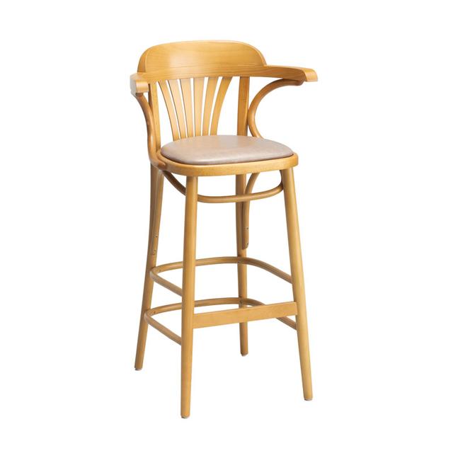 Fan Back Bentwood Bar Stool, Upholstered Seat