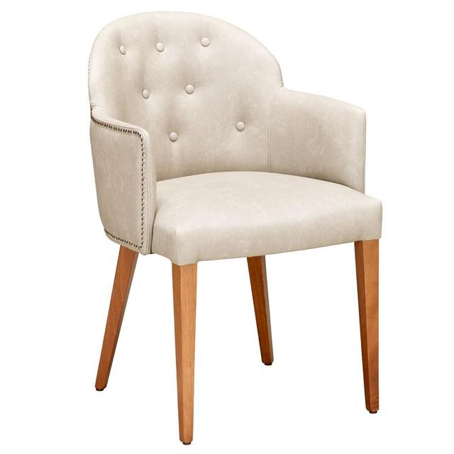 Pariso Armchair, Wood Frame, Button Back