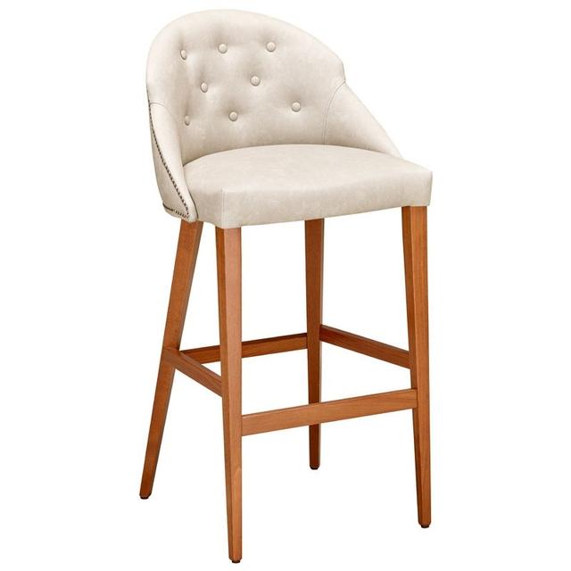 Pariso Bar Stool, Wood Frame, Button Back