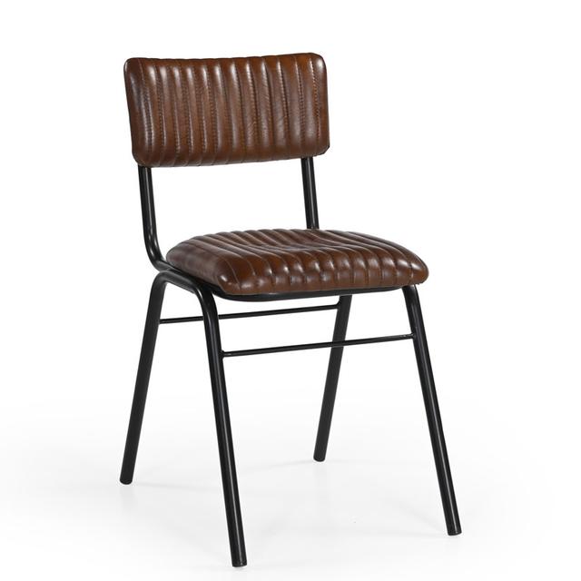 School Side Chair In Leather, Vintage Tan