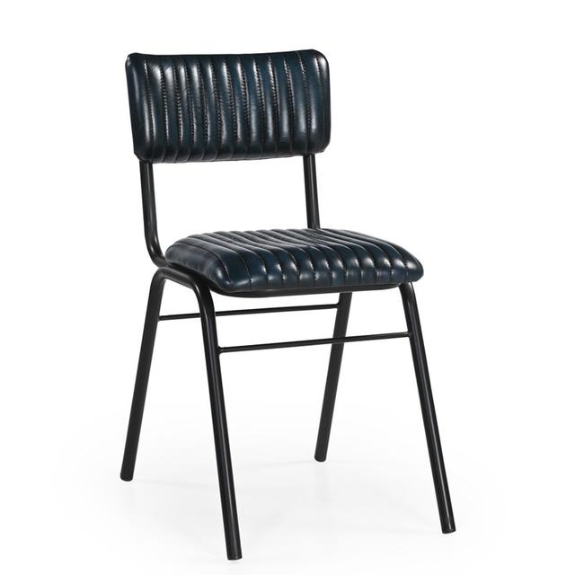 School Side Chair In Leather, Vintage Midnight Blue