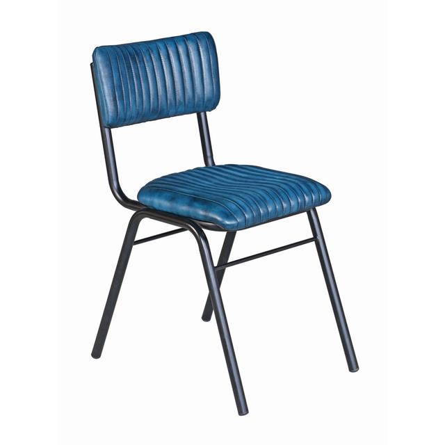 School Side Chair In Leather, Vintage Midnight Blue