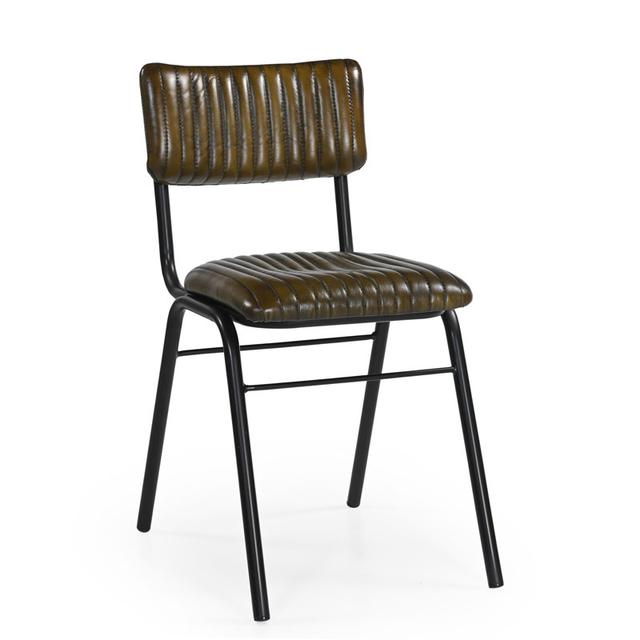 School Side Chair In Leather, Vintage Olive Green