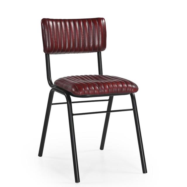 School Side Chair In Leather, Vintage Oxblood Red