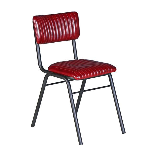 School Side Chair In Leather, Vintage Oxblood Red