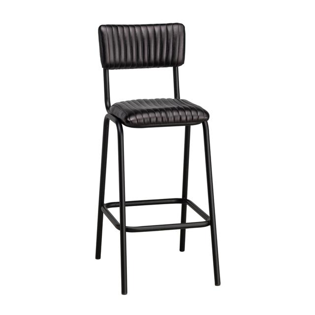 School Bar Stool In Leather, Black