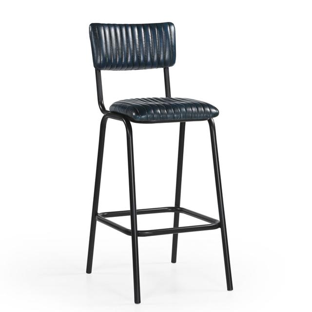 School Bar Stool In Leather, Vintage Midnight Blue