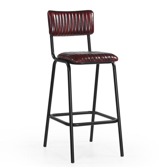 School Bar Stool In Leather, Vintage Oxblood Red