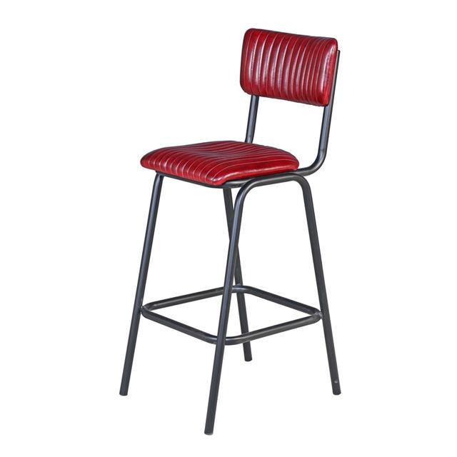 School Bar Stool In Leather, Vintage Oxblood Red