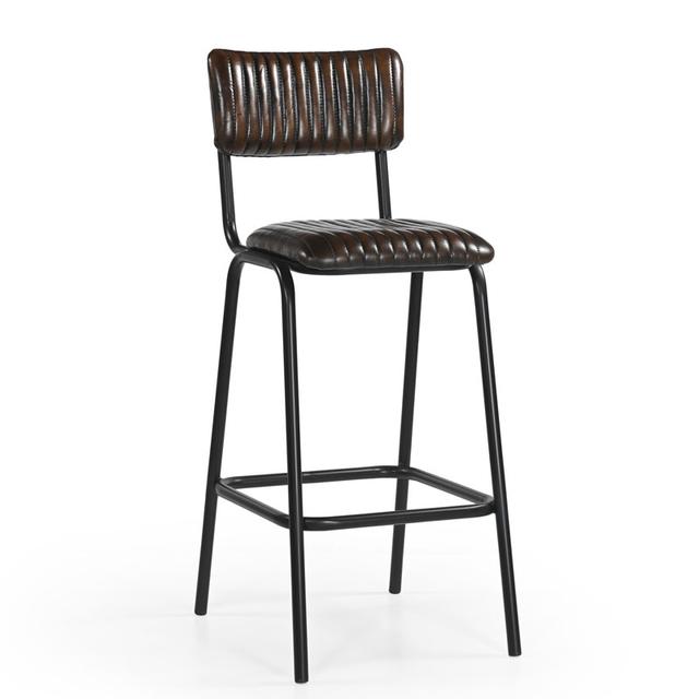 School Bar Stool In Leather, Vintage Tobacco