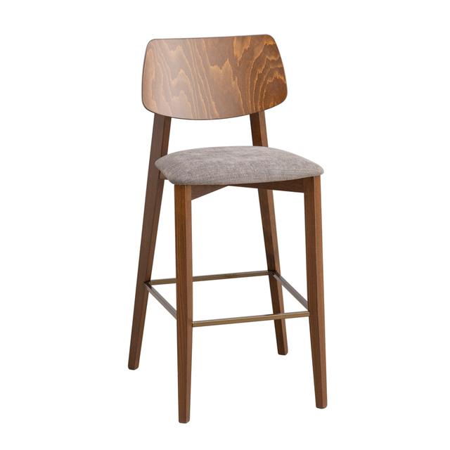 Alma Bar Stool, Wooden Back, Upholstered Seat