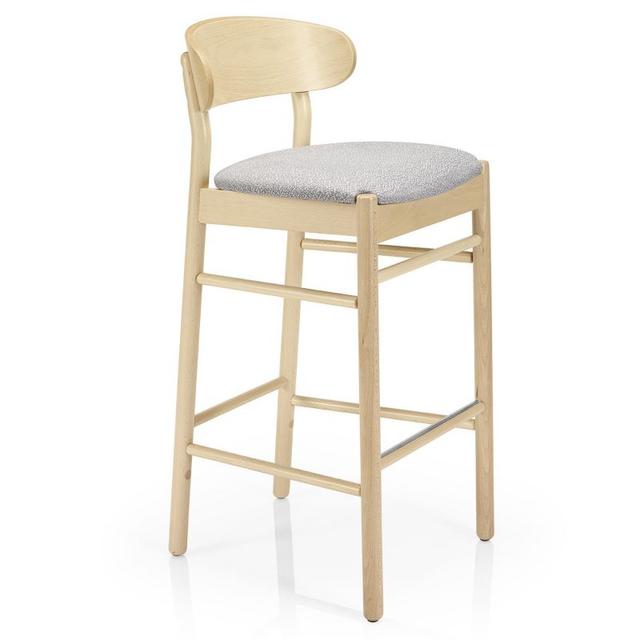 Camille Bar Stool, Upholstered Seat, Wooden Back,