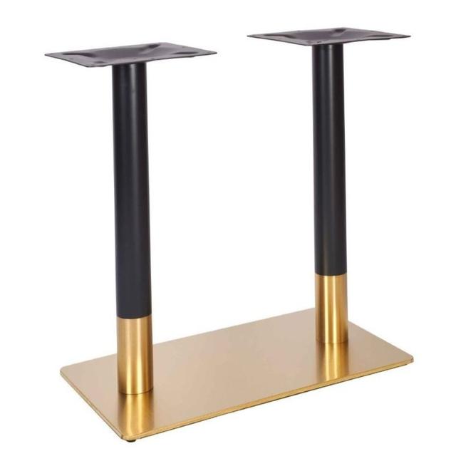 Zeus Twin Pedestal Dining Table Base, Vintage Brass and Black