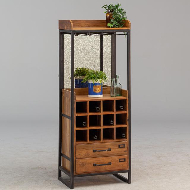 Teak wine cabinet with antiqued mirror