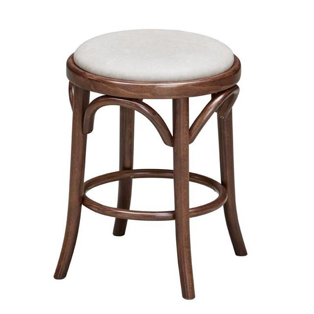 Bentwood Low Stool In Walnut Finish, Upholstered Seat