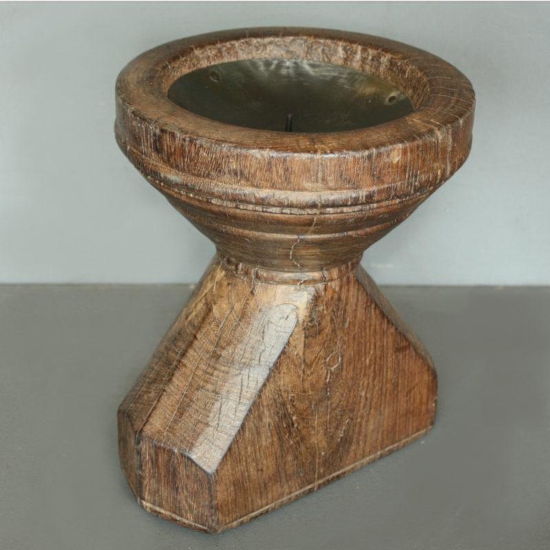 Rustic carved wooden candle holder Image 1