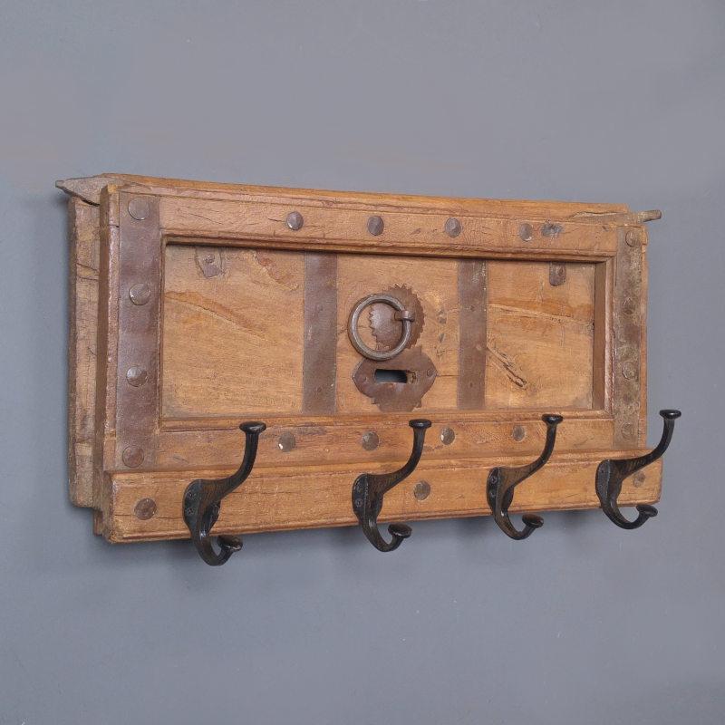 Rustic wooden board with coat hooks Image 1