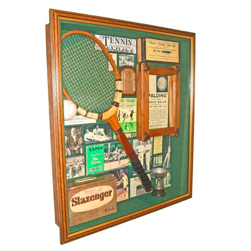 Tennis memorabilia in a display case