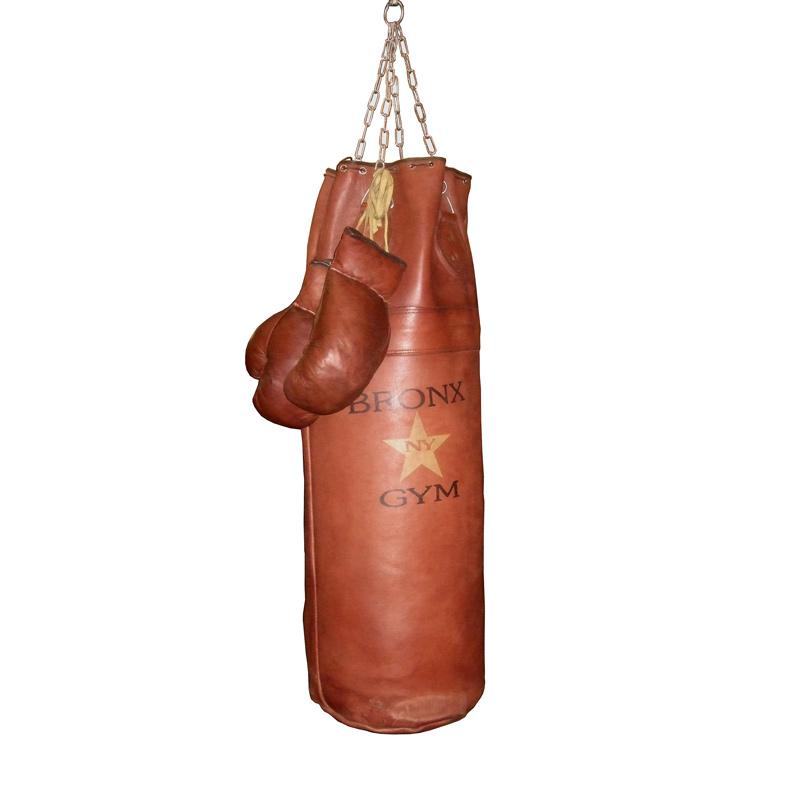 Leather punchbag and gloves