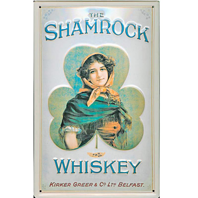 Shamrock Irish whisky embossed tin sign Image 1