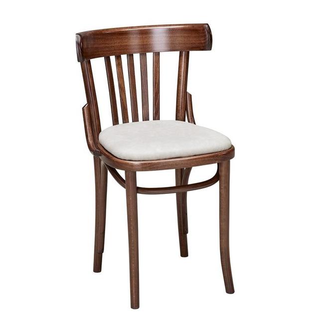 Slat Back Bentwood Side Chair In Walnut Finish, Upholstered Seat