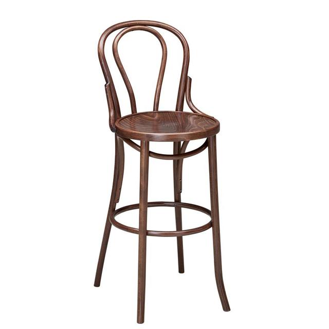 Bistro Bentwood Bar Stool In Walnut Finish, Wood Seat